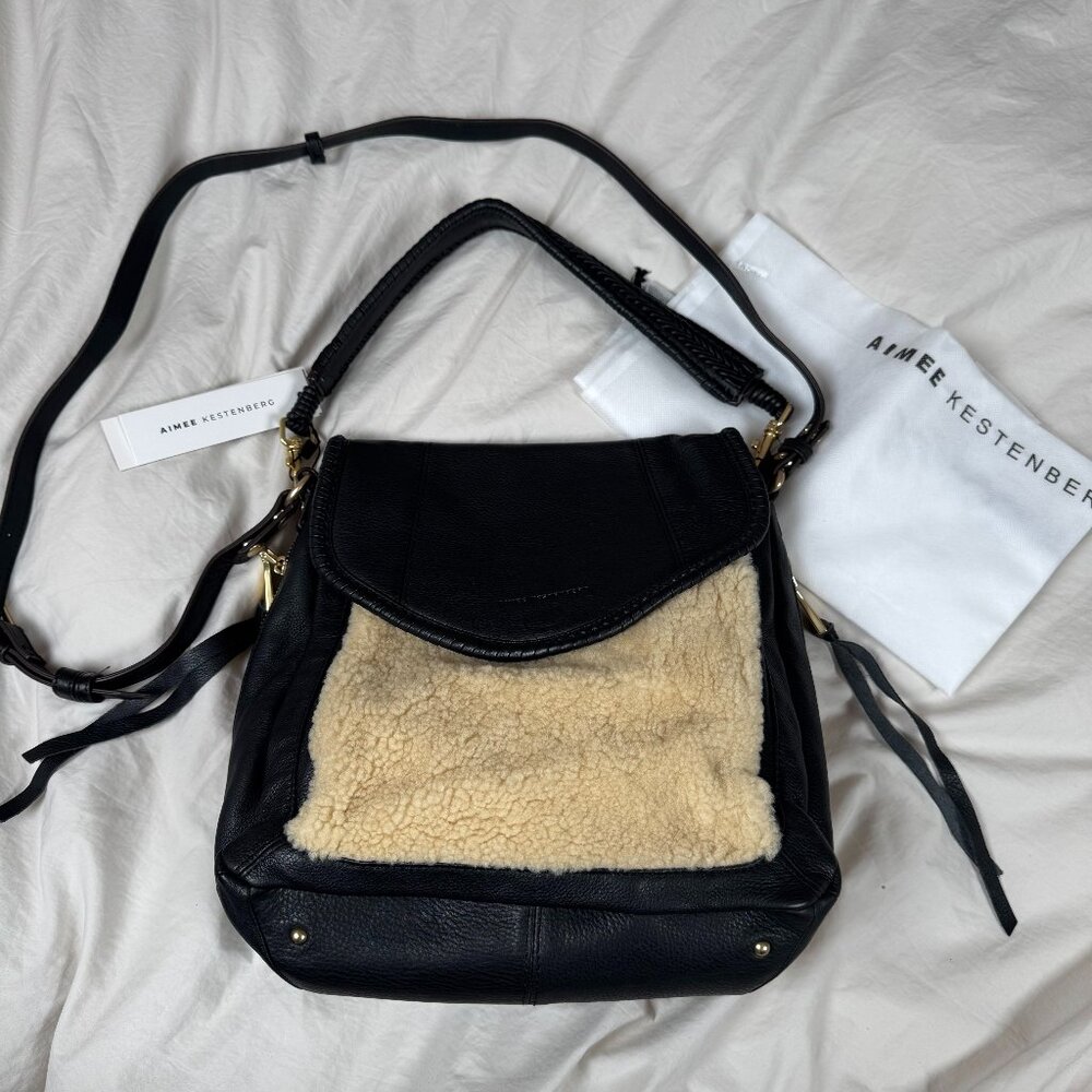 NWT All For Love Convertible Leather Shoulder Bag In Natural Shearling - Picture 4 of 15